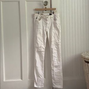 The Stevie Slim Straight White AG Patch Jeans